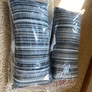 2 Monochrome Geometric Accent Pillows with Ethnic Flair